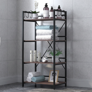 Étagère de rangement industrielle à 4 niveaux en métal avec barre porte-serviettes pour salle de bain, étagère autoportante robuste - Product Image 5