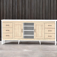 Buffet moderne multifonctionnel importé de Malaisie, 2 portes, 6 tiroirs, étagères en bois, pour cuisine et salon, style panneau