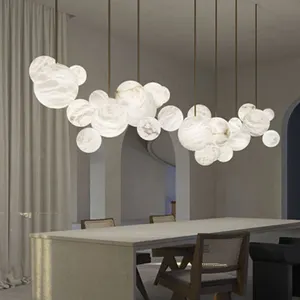 Design Modern Style Bedroom Living Dining Room Led Pendant Light Nordic Modern Ring Circle Design Alabaster Chandelier Lamp