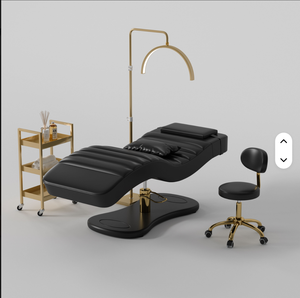 Modern buff Leather Massage Table Spa <b>Bed</b> Luxury Gold Base Curved Eyebrow Lash <b>Bed</b> with Stool Sets - Product Image 6