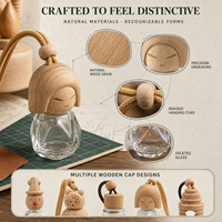 Diffuseur de parfum personnalisé pour voiture, armoire et bureau, en forme de tête de poupée en bois, avec bouteille en verre et cordon tressé, OEM ODM