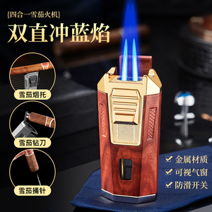 Dual Direct Fire Cigar <b>Lighter</b> Gold <b>Windproof</b> Multi Functional Gift Accessory Cigar punch cigar pin cigar holder - Product Image 3