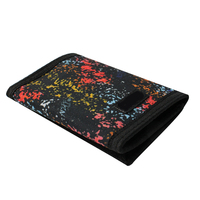 Dompet Lipat Tiga Poliester dengan Logo Kustom Grafiti, Kantong Uang dengan Resleting, Penutup Velcro, Aman, Portabel, dan Tempat Kartu