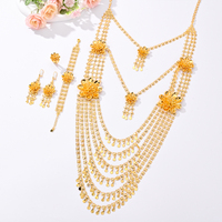 Parure de collier quatre pièces Yiyi motif floral, style Dubaï luxueux et élégant, pour fiançailles féminines
