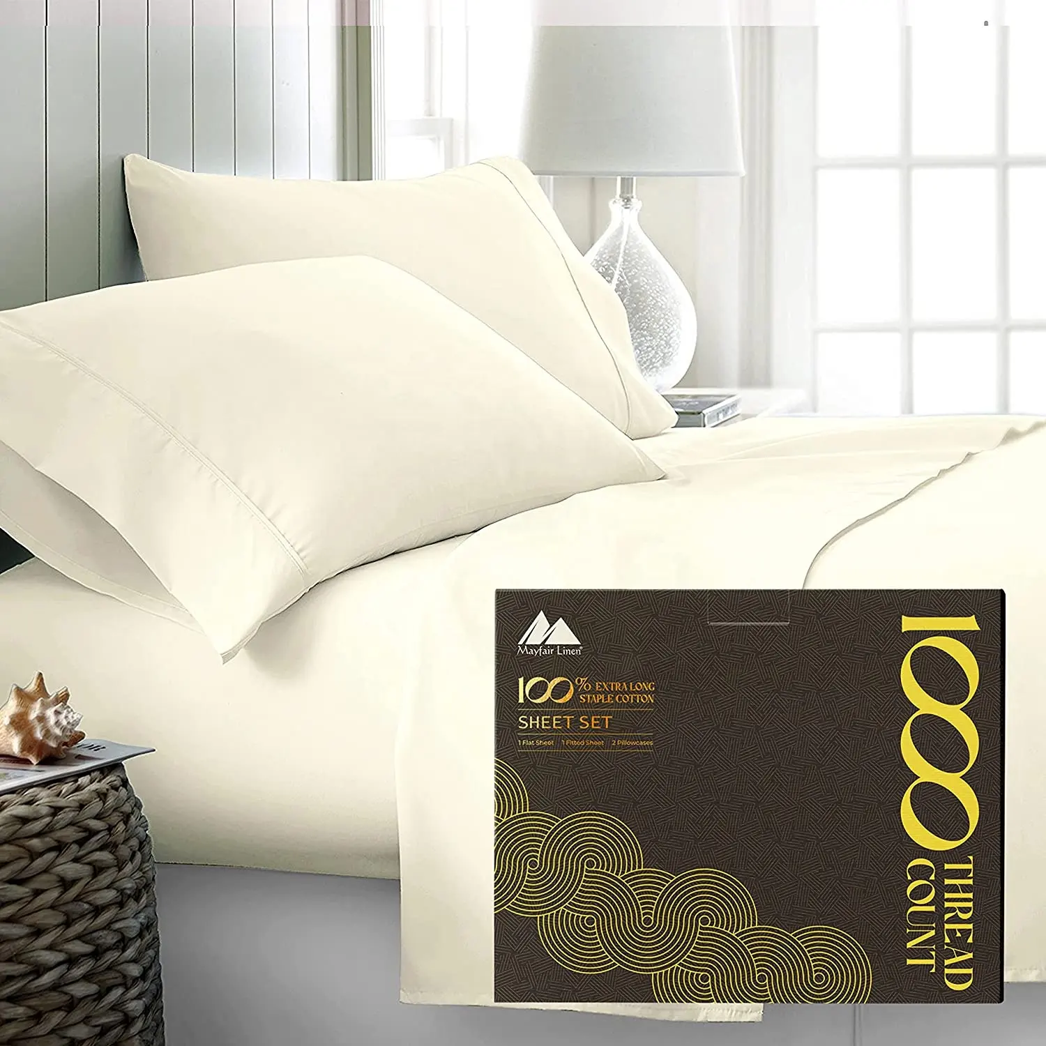 100% cotone egiziano Hotel Luxury 1000 Thread Count lenzuola filati a fiocco lungo set di biancheria da letto da Nan Tong