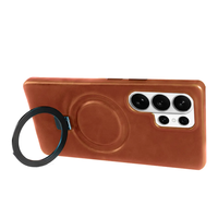 Étui de téléphone de luxe personnalisé en cuir véritable mince, étanche et antichoc, avec fonction portefeuille et porte-cartes pour S26 Ultra