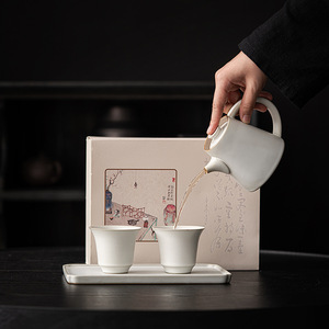 Juego de té Dehua, tetera con dos tazas, cerámica de estilo chino tradicional, regalo para uso en el hogar y la oficina - Product Image 2