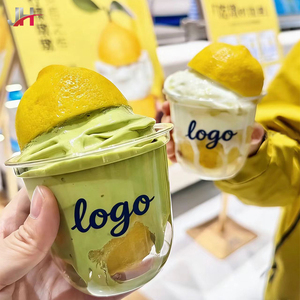 Vasos Desechables para Helado con Logotipo Personalizado Disponibles, Vasos en Forma <span class=keywords><strong>de</strong></span> U <span class=keywords><strong>de</strong></span> PET <span class=keywords><strong>de</strong></span> Grado Alimenticio <span class=keywords><strong>de</strong></span> 95 mm con <span class=keywords><strong>Tapas</strong></span> - Product Image 1