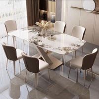 Juego de Mesa de Comedor de Lujo Ligero para Sala de Estar, con Tablero de Roca, Rectangular, para 6 Personas, en Oferta