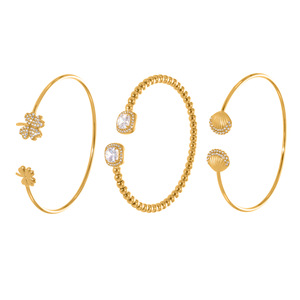Thời trang unisex thép không gỉ 18K vàng mạ Clover Zircon dát mỏng mở <span class=keywords><strong>Bangle</strong></span> <span class=keywords><strong>Set</strong></span> cho mặc hàng ngày Đảng - Product Image 4