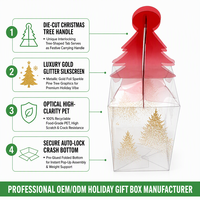 Boîte en plastique PET transparente recyclée écologique personnalisée pour arbre de Noël, emballage cadeau pliable avec poignée pour faux cils et cosmétiques