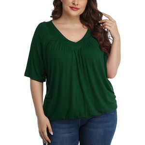 เสื้อผู้หญิงไซส์ใหญ่แบบจีบ คอวี ทรงหลวม ผ้าถักระบายอากาศได้ดี - Product Image 5