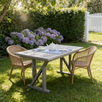 Table de jardin moderne noire avec pieds chromés, plateau en teck, coussin imperméable, résistant aux UV, facile à transporter, mobilier de jardin
