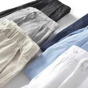 Customized Color Summer Spring Soft And Comfortable Pure Linen Fabric Men's Casual Pants Trousers