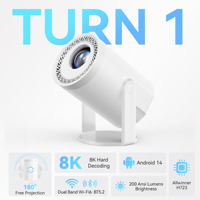 Nuevo Diseño 2026 TURN 1, WiFi6, BT5.2, Android 14, 720P, 200ANSI, 1+8GB, Proyector Inteligente Portátil, Decodificación 4K, Cine en Casa