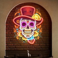 Insegna LED Neon Rossa/Bianca/Gialla a Forma di Teschio con Cappello, Luce Decorativa di Halloween, Luce Notturna per Soggiorno e Camera da Letto, Classificazione IP67