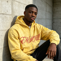 Sweat-shirt surdimensionné personnalisé pour homme, style streetwear, délavé à l'acide, broderie vintage, sweat à capuche zippé avec patch appliqué effiloché