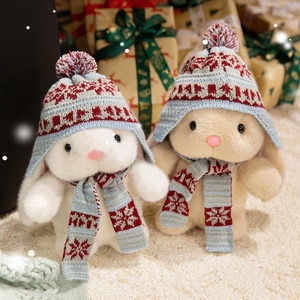 Simpatico Peluche Invernale a Forma di <span class=keywords><strong>Coniglio</strong></span>, Morbido e Soffice Pupazzo con Orecchie Cadenti, Cappello Lavorato a Maglia e Sciarpa, Regalo di Natale per Bambini - Product Image 1