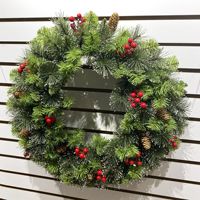 PE Rote Tannenzapfen 40CM Umweltfreundlicher Künstlicher Traditioneller Weihnachtskranz mit Beeren Neue Dekorative Tür- und Fensterdekoration für