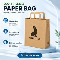Sacs en papier kraft personnalisés avec logo, poignées plates et trou de ventilation latéral pour les salons de thé, les bubble tea et les restaurants – Vente en gros
