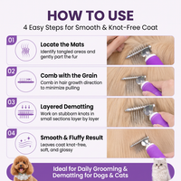Brosse démêlante pour chiens et chats avec lames de sécurité en acier – Peigne métallique pour démêler les poils emmêlés ou noués sous le pelage