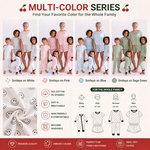 Pijamas a juego para la familia, conjunto de ropa de descanso de algodón con estampado de sonrisa blanca para mamá y yo, para bebés, niños pequeños, mujeres, estilo lindo - Product Image 2