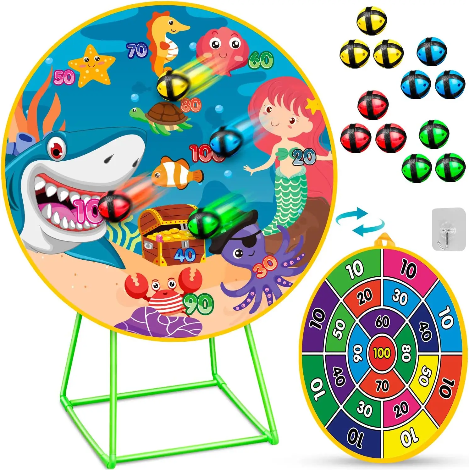 Huiye grand jeu de fléchettes jeu de tir jouet pour garçons 2 joueurs jouet mousse Blaster pistolets à air comprimé Double face dinosaure jeu de fléchettes