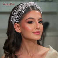 YouLaPan – couvre-chef en perles et strass fait à la main, élégant, pour femme, accessoire de cheveux pour fête, mariage, bandeau scintillant, accessoires pour cheveux HP658