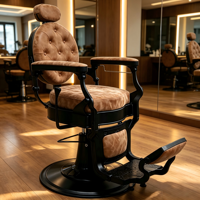 Fauteuil de Barbier Rétro en Gros, Inclinable, en Cuir Synthétique, Rotation à 360 Degrés, Structure Métallique Ergonomique, Personnalisable