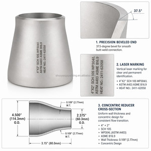 Reductor Concéntrico de Precisión CNC SS316L, Soldadura a Tope, Anticloruro, Marino, Offshore, ASME B16.9, ASTM A403, WP316L, <span class=keywords><strong>EN</strong></span> <span class=keywords><strong>10204</strong></span> 3.1 - Product Image 3
