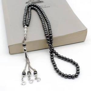 Chapelet classique ethnique en hématite magnétique YASEEN 99 perles rondes de 6 mm, lourd et lisse, pour la prière longue et répétée (Zikr) - Product Image 1
