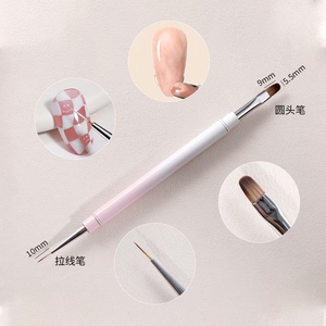 Pinceau à ongles double embout avec manche métallique bicolore, pinceau de précision pour gel, outil de manucure professionnel pour salon, marque privée - Product Image 2
