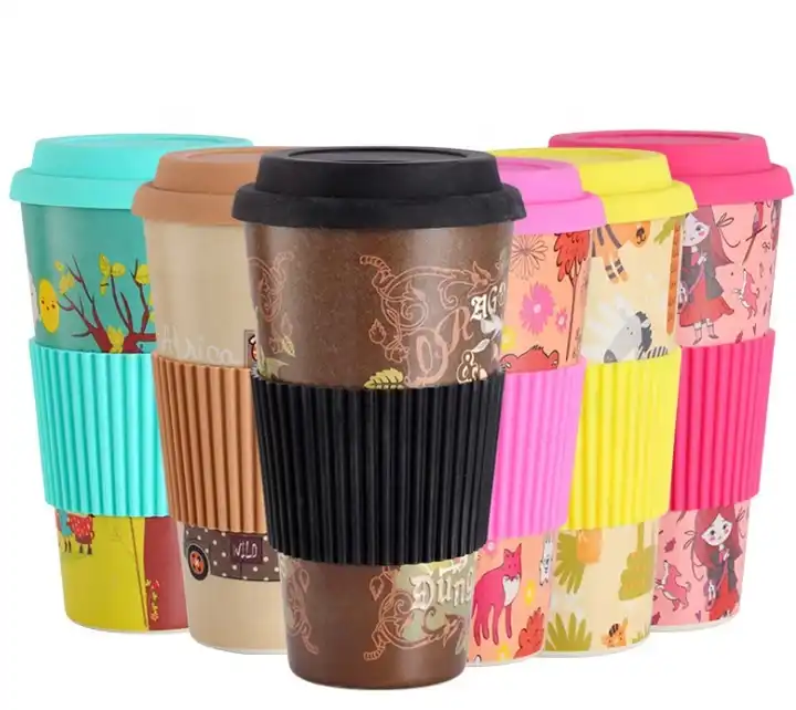 China Promotional custom reusable eco friendly bamboo fiber plastic travel coffee  cup with box Manufacturer and Supplier