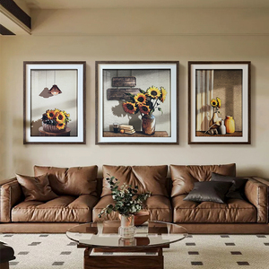 Mesa de comedor de lujo con luz de gama alta, arte de pared 3D hecho a mano, pintura de girasol para hotel, hogar, restaurante, decoración de pared de fondo - Product Image 5