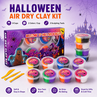 Kit de Arcilla Seca al Aire para Halloween al por Mayor, 8 Vasos de Doble Compartimento, 16 Colores, No Tóxico, Manualidades DIY de Fantasmas, Calabazas y Murciélagos, Regalo, OEM