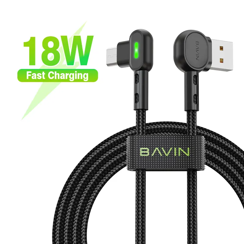 BAVIN CB258 Custom L Shape usb 2.0 nylon fabric braided mobile phone 90 degree usb type c cable qc3.0 Fast charging cable