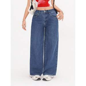 กางเกงยีนส์ผ้ายีนส์ขาบานสีน้ำเงินกว้างลำลองผ้ายืดเป็นมิตรกับสิ่งแวดล้อมทนทานชุบผ้าขนาด26-40 OS CA สากล - Product Image 3