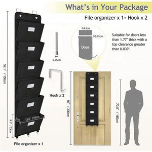 <b>Functional</b> Door File Organizer 6 Pockets Wall Mount Hanging File Folders Storage Foldable Mail Organizer Holder for Office Home - Product Image 4