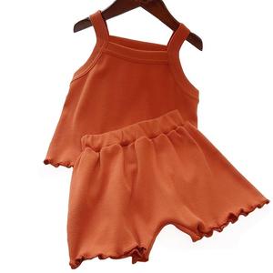 Tenues d'été 2022 pour enfants, ensemble short et débardeur uni sans manches, vêtements de boutique pour filles, ensembles courts pour petites filles - Product Image 6