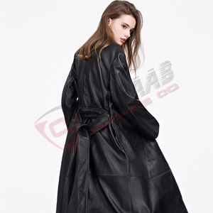 Invierno Mujer Largo 2022 Último diseño Moda High Street Style Abrigos Chaquetas de cuero real Abrigos con cinturón - Product Image 1