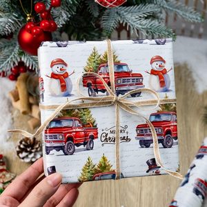 MAYPLUSS Christmas Wrapping Paper 17 In X 33 Ft Watercolor Truck Snowman Design Eco-Friendly Gift <b>Wrap</b> For Holiday Crafting - Product Image 3