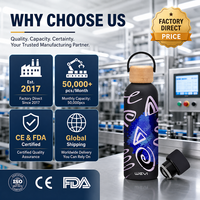 Botol Air Vakum Isolasi Stainless Steel 304 dengan Tutup Bambu, 500ml Termos Olahraga Pola Kustom, Harga Pabrik