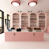 Mostrador de Recepción Moderno para Salón de Belleza en Color Rosa con Nichos Arqueados, Diseño Interior Personalizado para Salón, Solución Completa para Tiendas