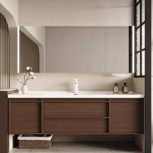 Retro minimalist waterproof storage intelligent <b>mirror</b> cabinet combination wall mounted bathroom cabinet - Product Image 1