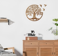 3 pièces d'ornements muraux écologiques en bois, motif arbre généalogique rond avec trois oiseaux, pour la décoration de chambre, salon, bureau et maison de campagne
