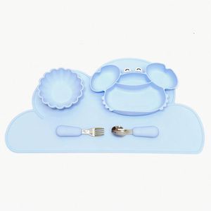 Juego de 5 Platos de Silicona con Diseño de Nube para Niños, Plato con Succión Manual, Cuchara de Dibujos Animados, Vajilla para la Hora de Comer del Bebé - Product Image 3