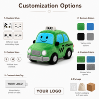 Jouet en peluche voiture taxi verte personnalisée OEM ODM, véhicule en peluche doux style poupée, logo, faible MOQ, fabricant en gros, usine, polyester