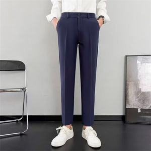 מכנסי שמלה לגברים בקיץ בגזרה דקיקה של תשע דקות מכנסיים רגליים ישרות מכנסיים קז'ואל גברים מכנסי חליפה עטופים מעולה - Product Image 4