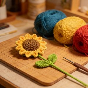 Bouquet <span class=keywords><strong>di</strong></span> Girasoli Sorridenti all'Uncinetto, <span class=keywords><strong>Fiori</strong></span> Lavorati a Mano in Filato, per Innamorati, Certificato CE CPC, Artigianato Floreale - Product Image 5