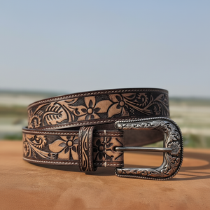 Meilleure ceinture en cuir véritable faite à la main 100% Cowboy Western Design boucle ardillon en alliage usiné à la main Style Vintage 28-46 longueur indien - Product Image 1